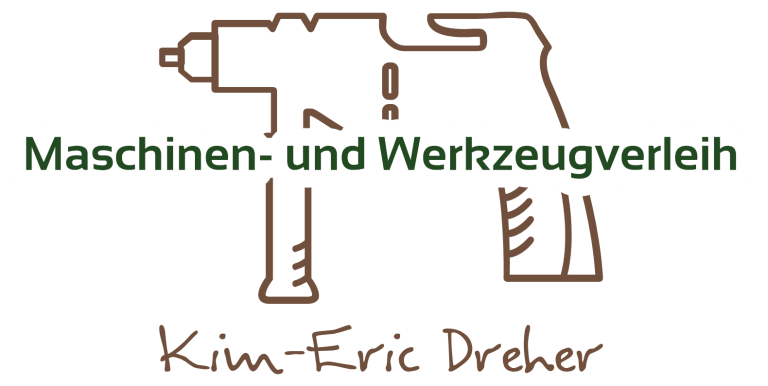 Logo eines Maschinen- und Werkzeugverleihs mit stilisiertem Bohrer und Namen Kim-Eric Dreher.