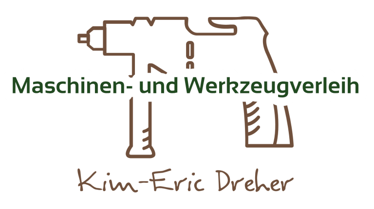 Logo eines Maschinen- und Werkzeugverleihs mit einem Bohrgerät.